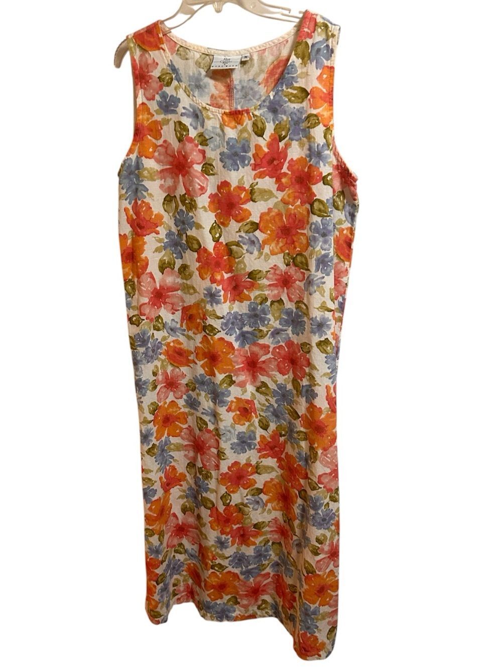 Hot Cotton Marc Ware Floral Linen Cotton Sleeveless Maxi Dress Medium Petite